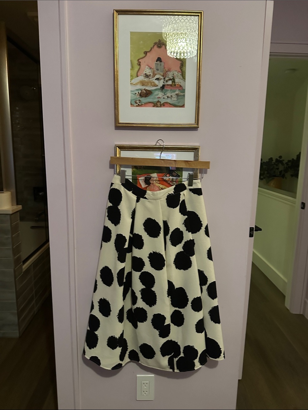 Who What Wear Black & White Polka Dot A-Line Midi Skirt